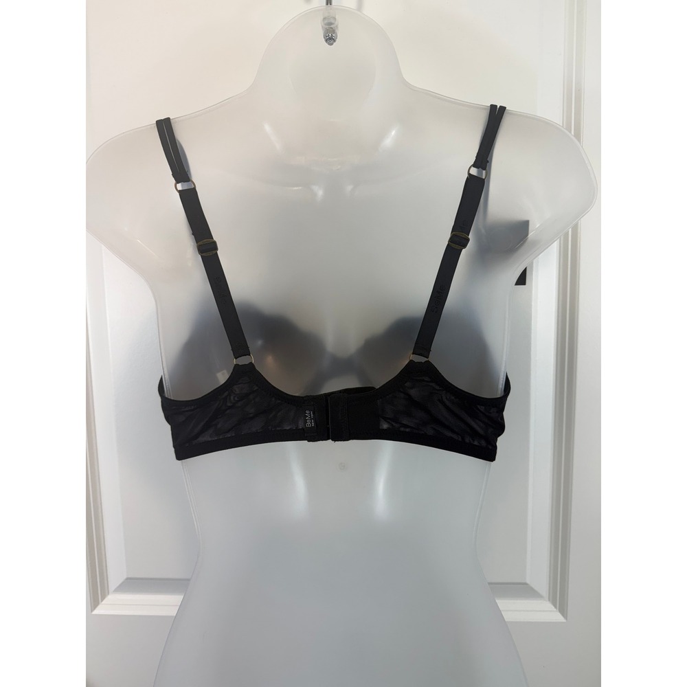 NWT BeMe New York Lace Demi Bra Black 36C Underwire Floral Dentelle Sheer Gothic - Picture 2 of 14